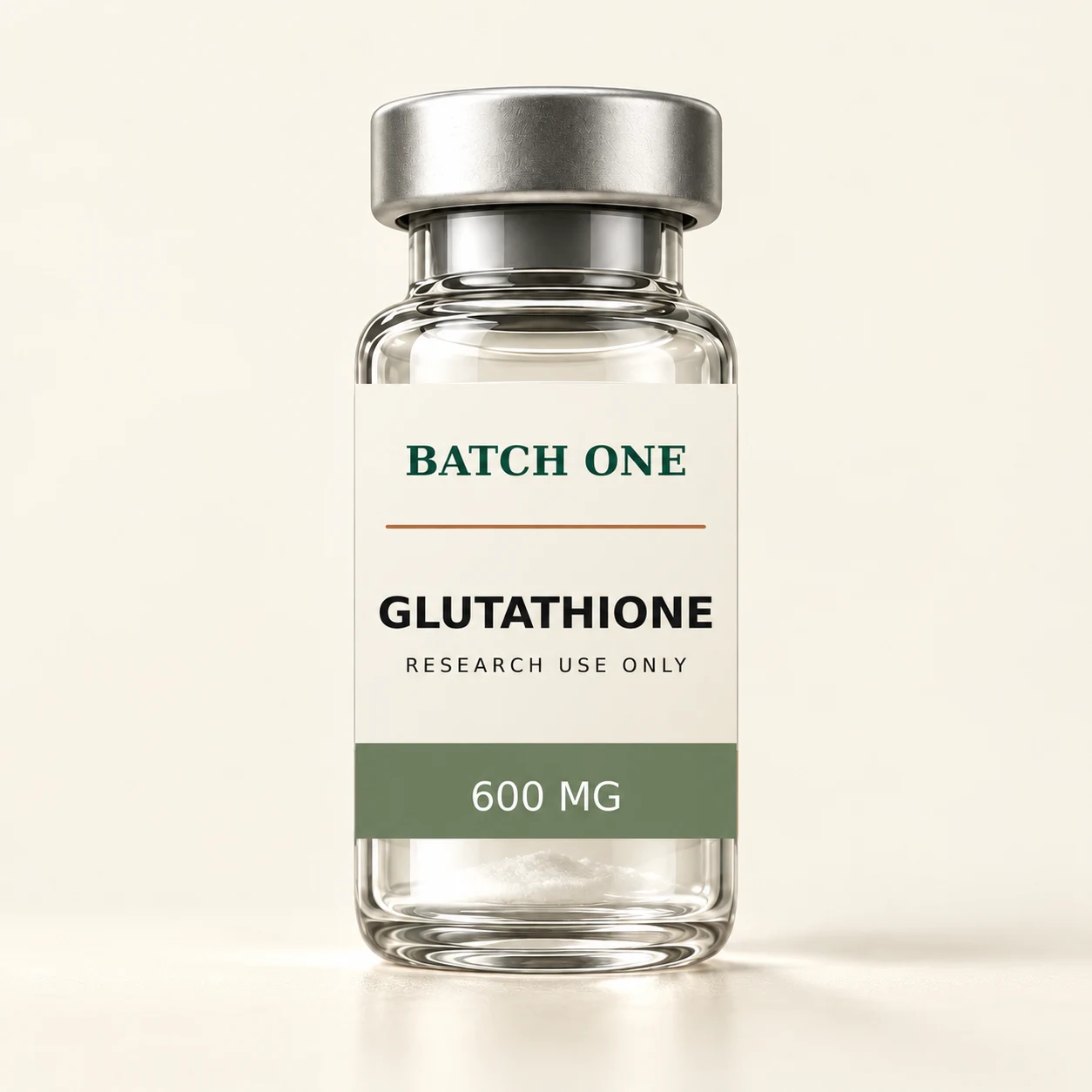 Illustrative BATCH ONE packaging: Glutathione, 600 mg. Not a photograph of current stock.