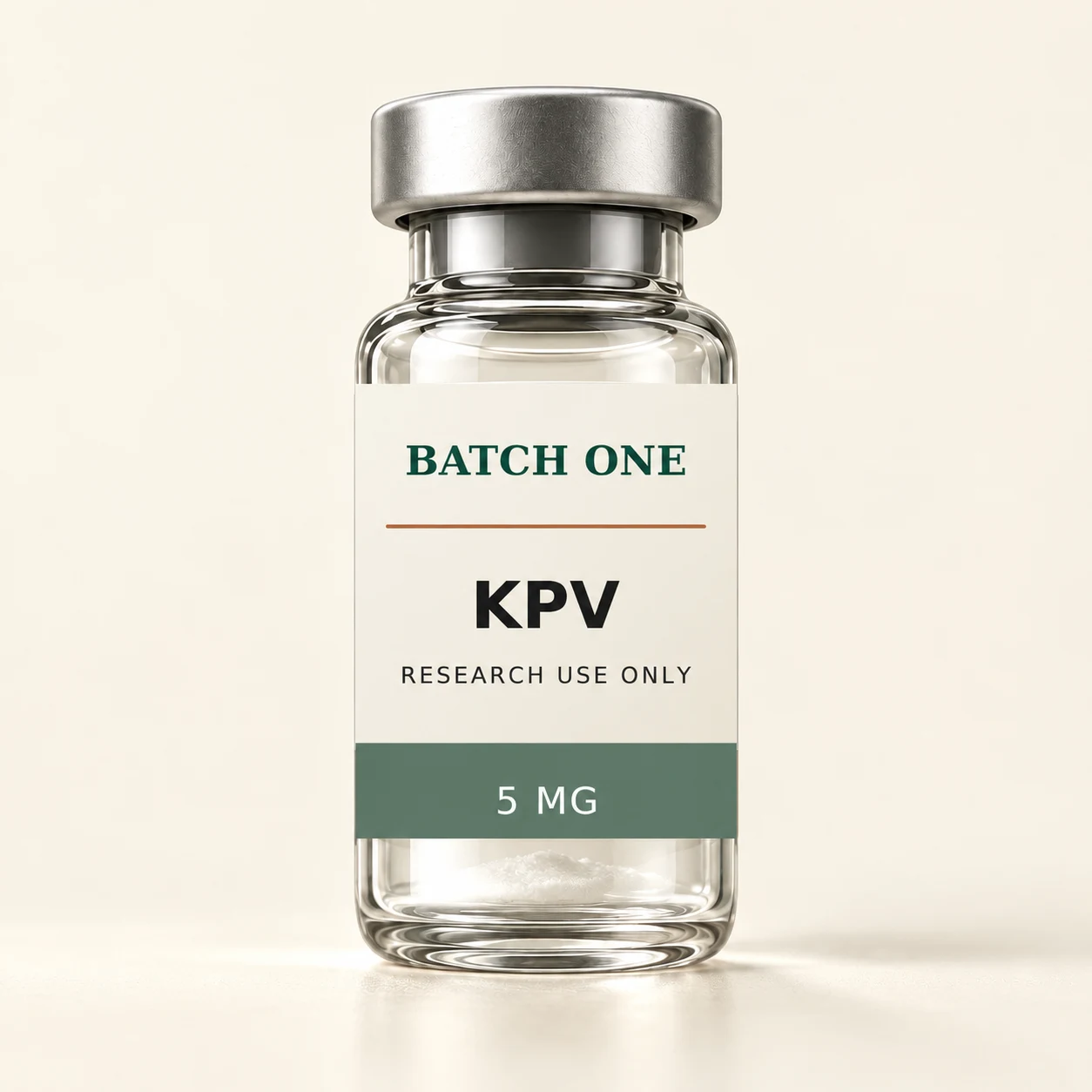 Illustrative BATCH ONE packaging: KPV, 5 mg. Not a photograph of current stock.