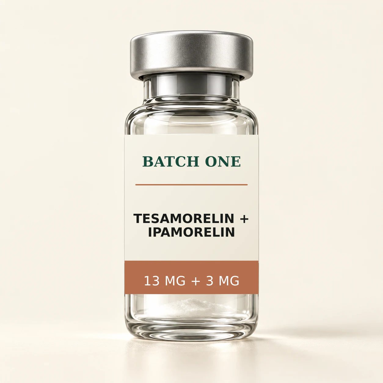 BATCH ONE Tesamorelin + Ipamorelin 13 MG + 3 MG research material vial